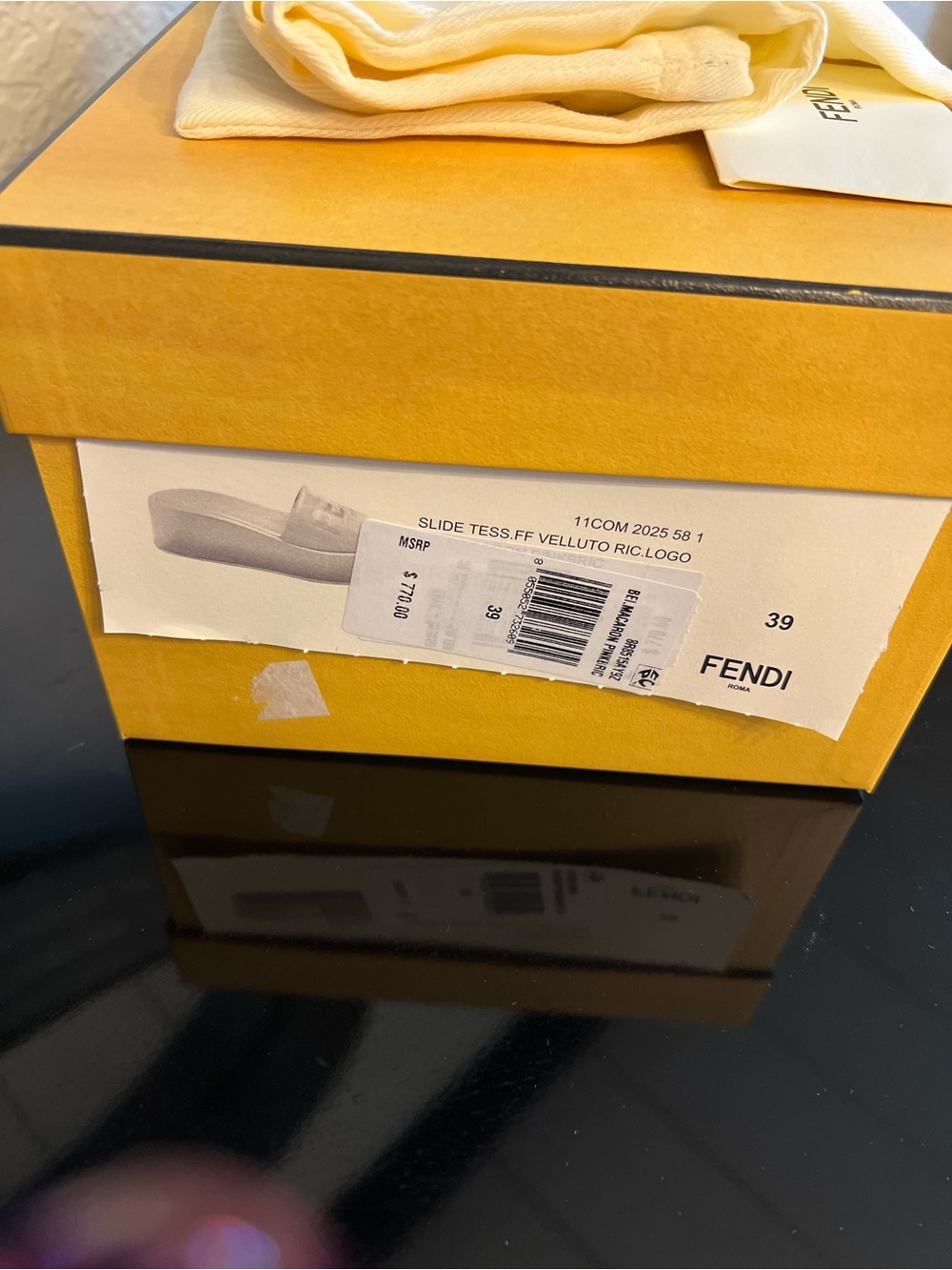 Fendi Pink and Cream FF Logo Velvet Platform Slides - Picture 4 of 4